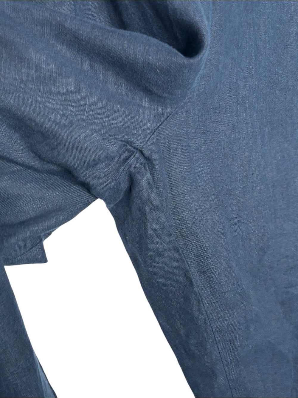 Flax Women’s Linen Navy Elastic Waist Cropped Pants Medium Lagenlook Minimalist - Picture 6 of 9